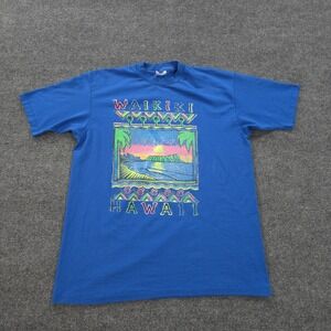Vintage Hanes Shirt Mens Extra Large Blue Waikiki Hawaii Single Stitch 90s USA